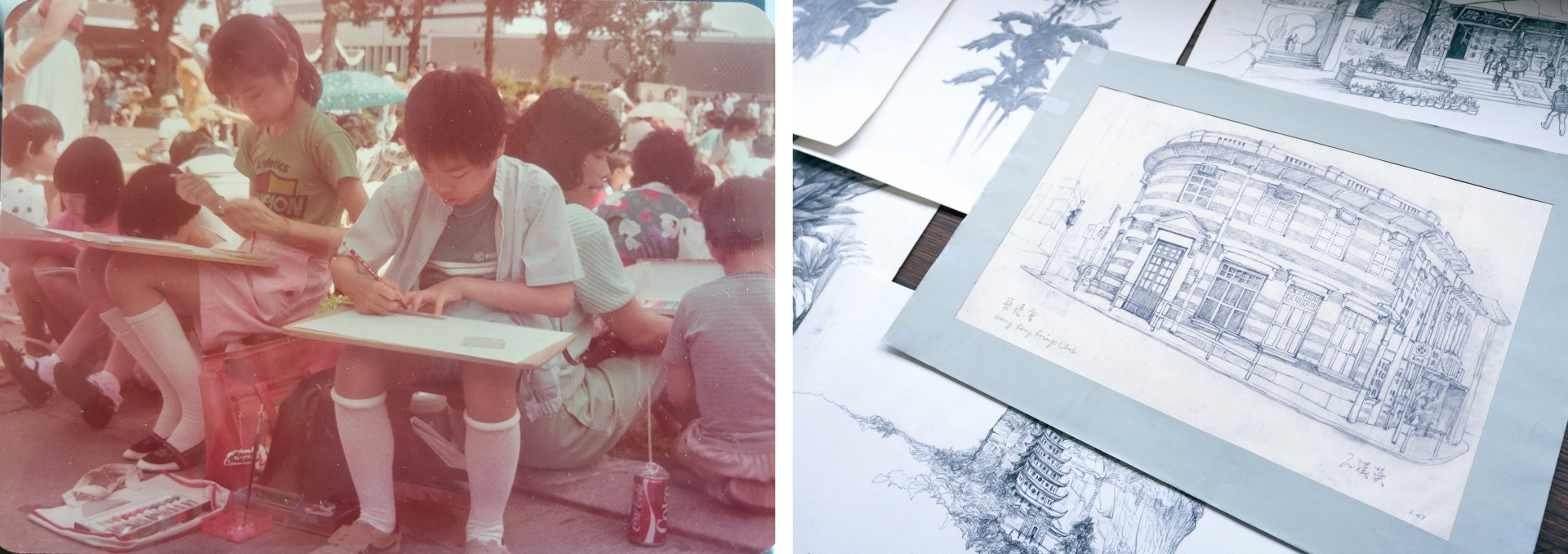 Dr Shek still treasures a collection of over 800 sketches. Among them, his most cherished piece is the one he sketched at the Fringe Club alongside the renowned artist Kong Kai-ming.